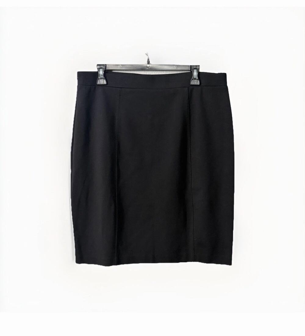 Elle Women's Classic Black Pencil Skirt Lined Princess Seams Sz L
